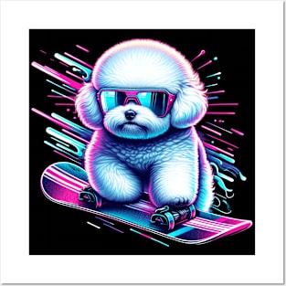 Bichon Frise On Skiboard Posters and Art